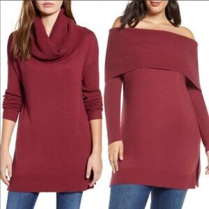 Caslon Side Slit Convertible Cowl Neck Tunic size Medium in Red
